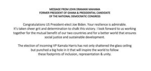 ‘I'm looking forward to work with you’ – Mahama congratulates Biden 50