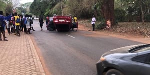 Speeding driver escapes unhurt as car crashes into tree on UG campus. 49