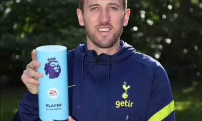 Harry Kane wins Premier League Player of the Month award for a seventh time. 45