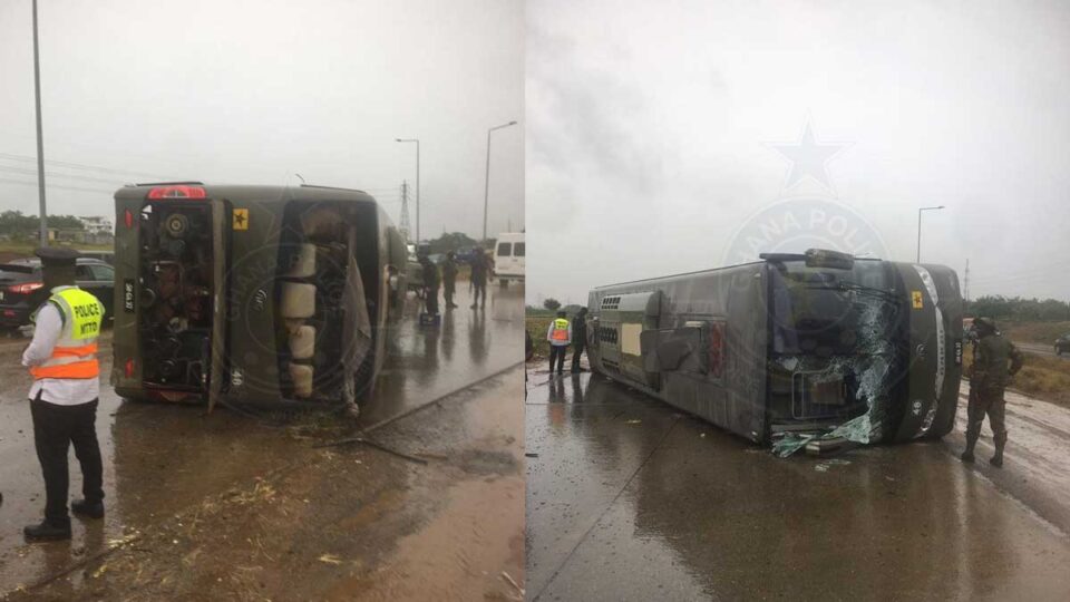 Military bus involved in a gory accident on Tema Motorway. 45