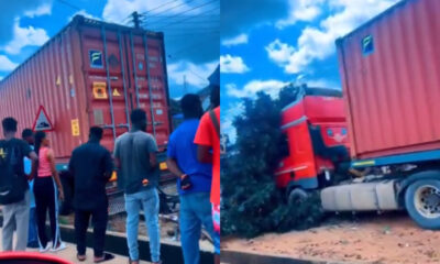 Scene of truck accident at Kumasi-Breman where a young woman was killed after a runaway truck crashed into a shop
