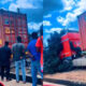 Scene of truck accident at Kumasi-Breman where a young woman was killed after a runaway truck crashed into a shop