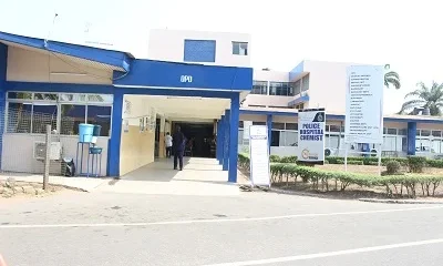 Police Hospital entrance in Cantonments, Accra, where a woman accused staff of denying care to her 97-year-old grandmother.
