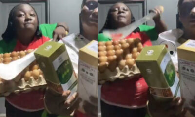 Former NDC executive in Boffourkrom displays eggs, schnapps, and machete in protest over school feeding contract