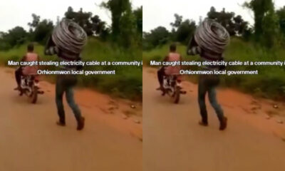 Suspected thief tied to motorbike carrying stolen cables in Ghana