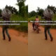 Suspected thief tied to motorbike carrying stolen cables in Ghana