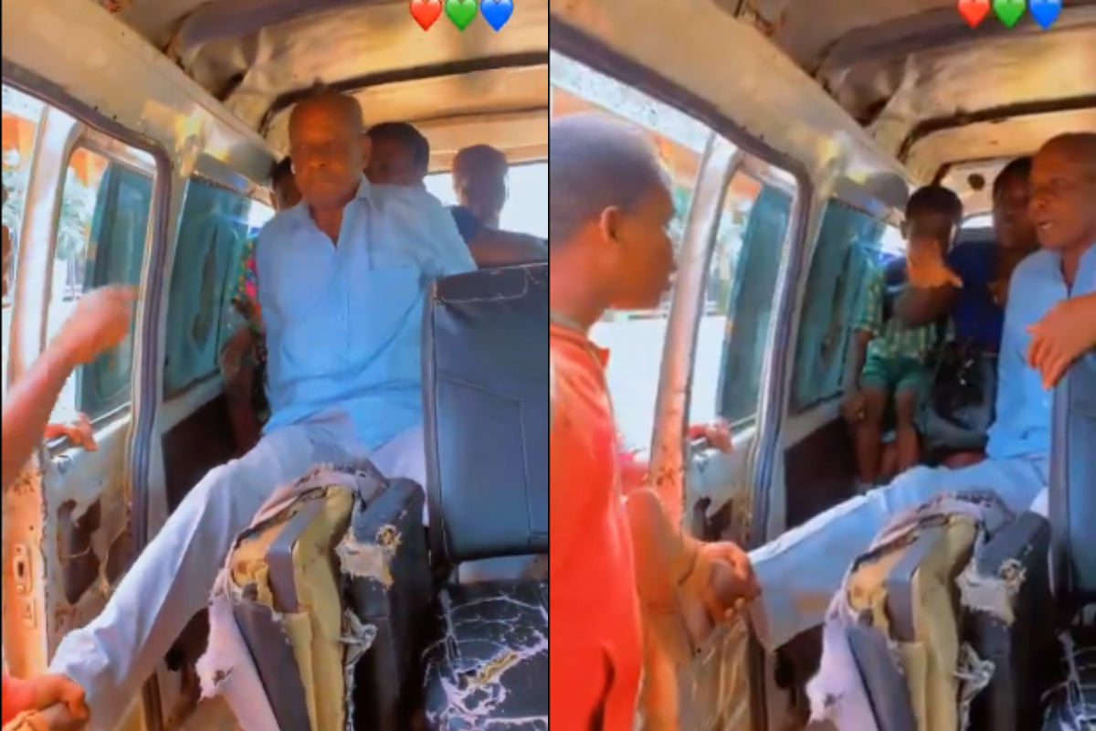 Trotro mate grabbing an elderly man’s leg during heated argument inside a public bus