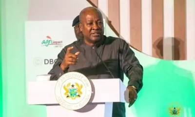 President John Mahama addresses AU delegates on reparative justice in Accra.