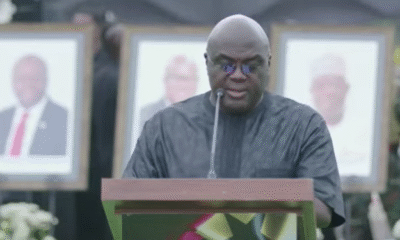Chief of Staff Julius Debrah speaking at memorial ceremony for August 6 helicopter crash victims