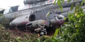 Wreckage of Ghana Armed Forces helicopter crash in Ashanti Region