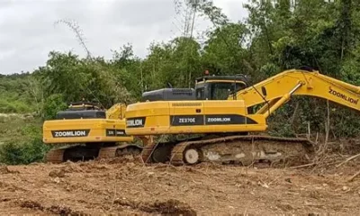 Seized excavators parked at a police barracks in Ghana