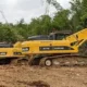 Seized excavators parked at a police barracks in Ghana