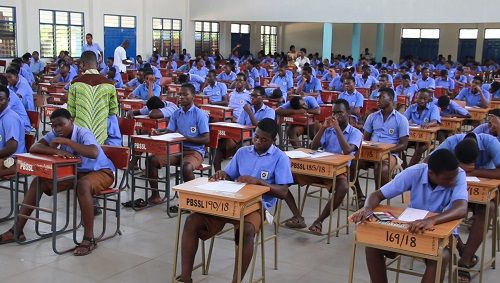 Students sitting for the 2025 WASSCE Oral English paper in Ghana.