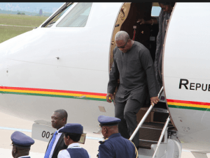 President John Mahama boarding a commercial flight to Japan