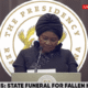 Vice President Naana Jane Opoku-Agyemang delivers tribute at state burial for helicopter crash victims in Accra.