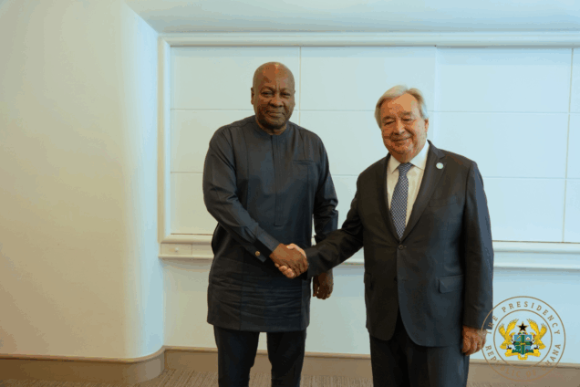 President Mahama holds bilateral talks with UN Secretary-General António Guterres at TICAD-9 on Ghana’s economic recovery and West Africa’s security.