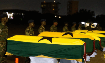 Coffins of helicopter crash victims arrive in Accra for burial