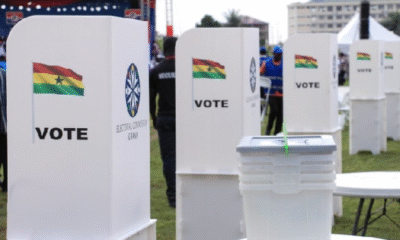 Police officers secure polling stations during the Akwatia by-election, ensuring a peaceful and violence-free process.