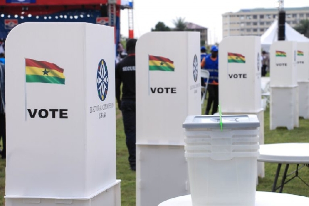 Police officers secure polling stations during the Akwatia by-election, ensuring a peaceful and violence-free process.