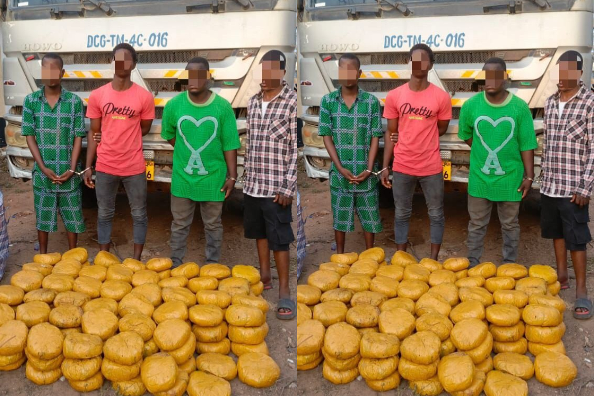 Tema Community 1 Police displaying seized parcels of suspected Indian hemp.