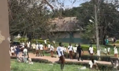 Students of Ofoase Kokoben and Bekwai SDA SHS seen in a confrontation after WASSCE exam