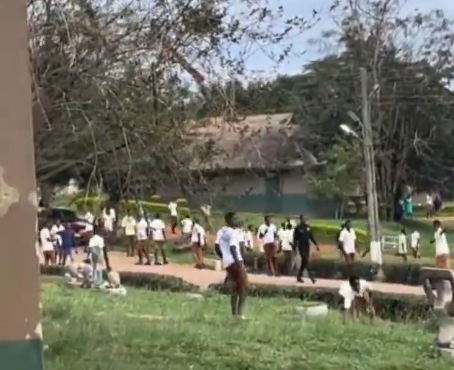 Students of Ofoase Kokoben and Bekwai SDA SHS seen in a confrontation after WASSCE exam