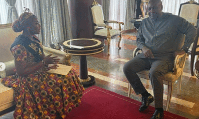 President Mahama with GMB Queen Nihad Ibrahim at Jubilee House after climate project presentation.