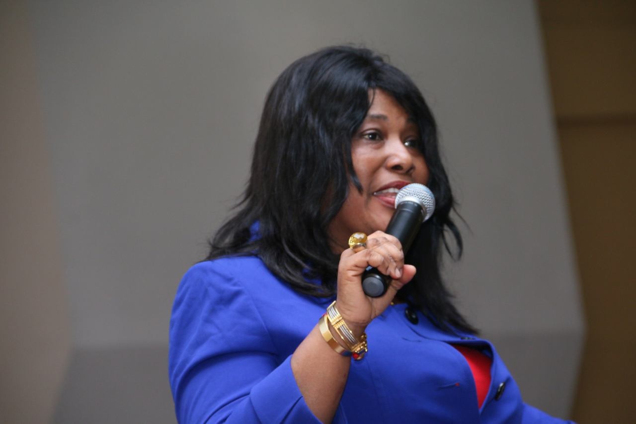Nana Yaa Jantuah speaking at a public hearing in Accra.