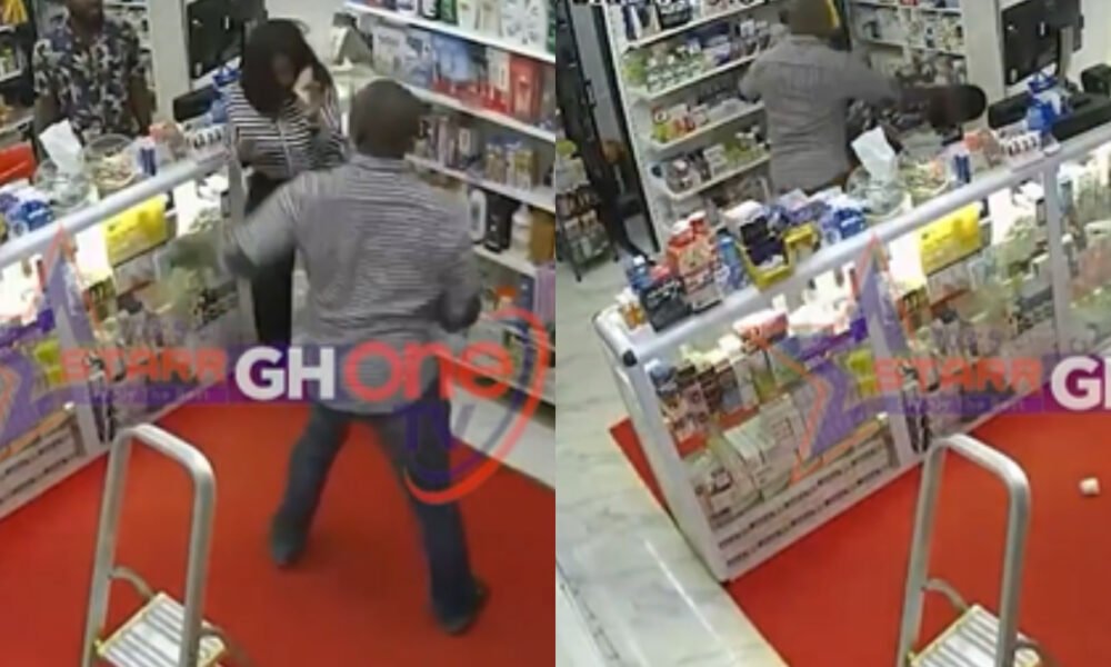 CCTV footage shows man assaulting pharmacist and female customer at a pharmacy near Burma Camp in Accra