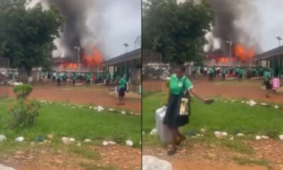 Firefighters battling blaze at Kwapong Nursing Training College in Ahafo Region.