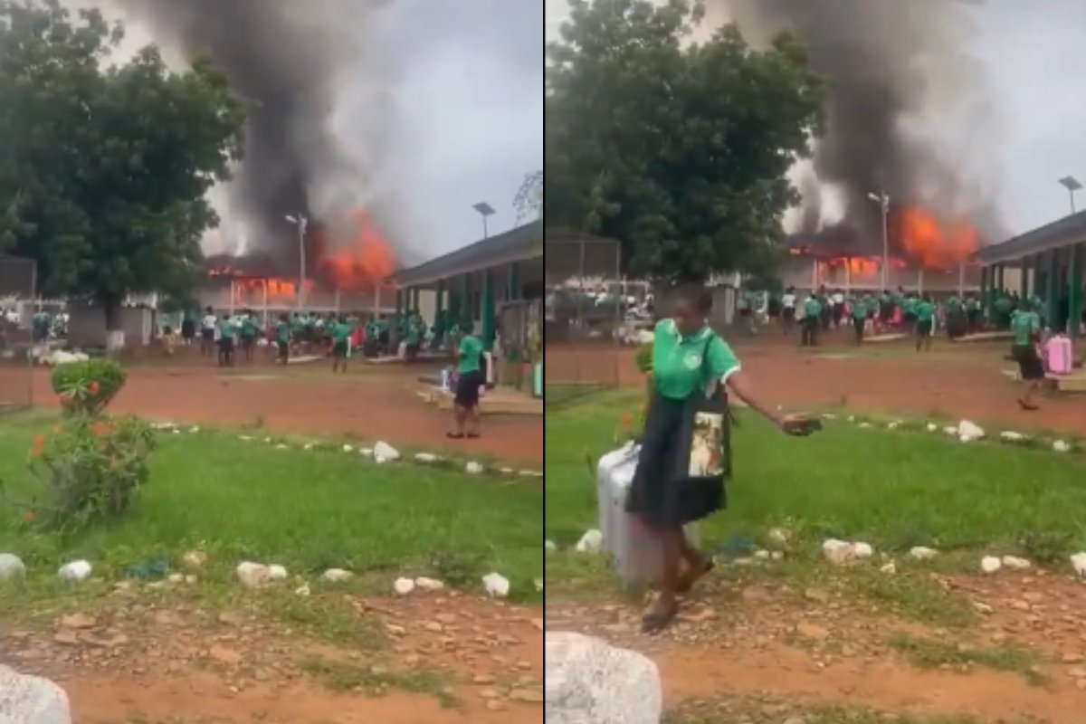 Firefighters battling blaze at Kwapong Nursing Training College in Ahafo Region.