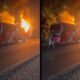 Burnt VIP bus on the Accra–Kumasi highway after explosion