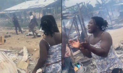 A woman at Ahafo Nkaseim laments after an anti-galamsey task force raided and destroyed their settlement, accusing the government of taking away their livelihood.