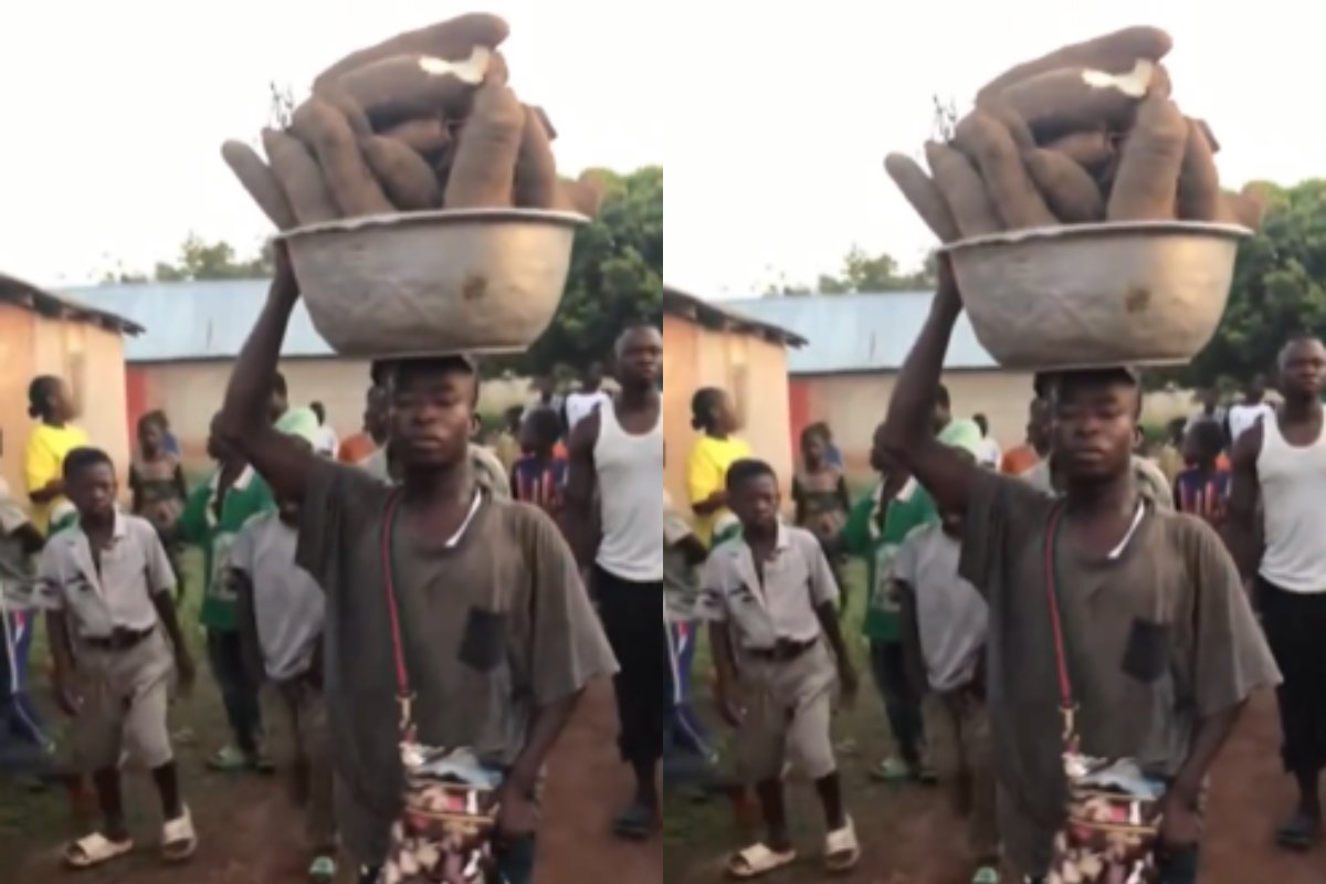 Young man paraded through Massaka community carrying stolen yams in a pan after allegedly committing theft.