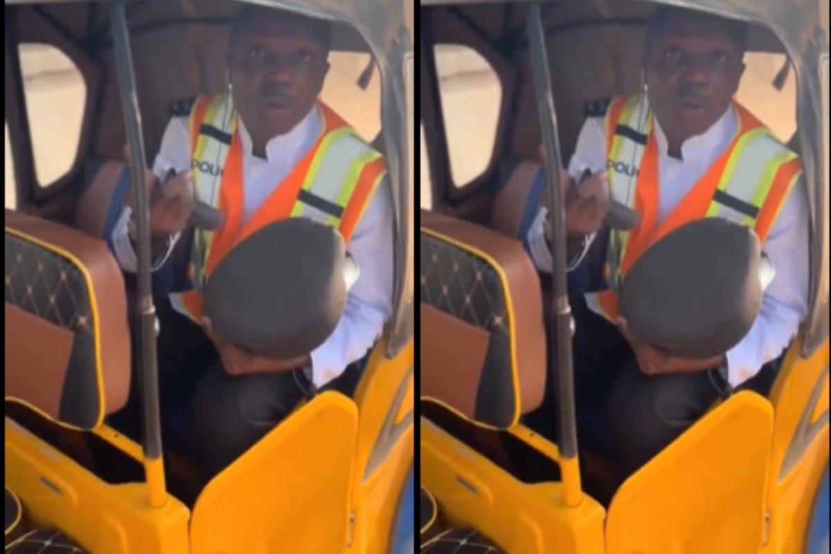 Passenger arguing with MTTD police officer over alleged bribe involving Pragya rider.