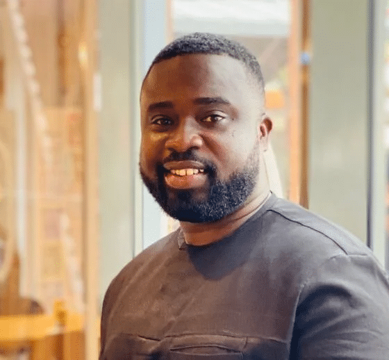 Benjamin Gyewu-Appiah speaking during a radio interview discussing a viral video controversy.