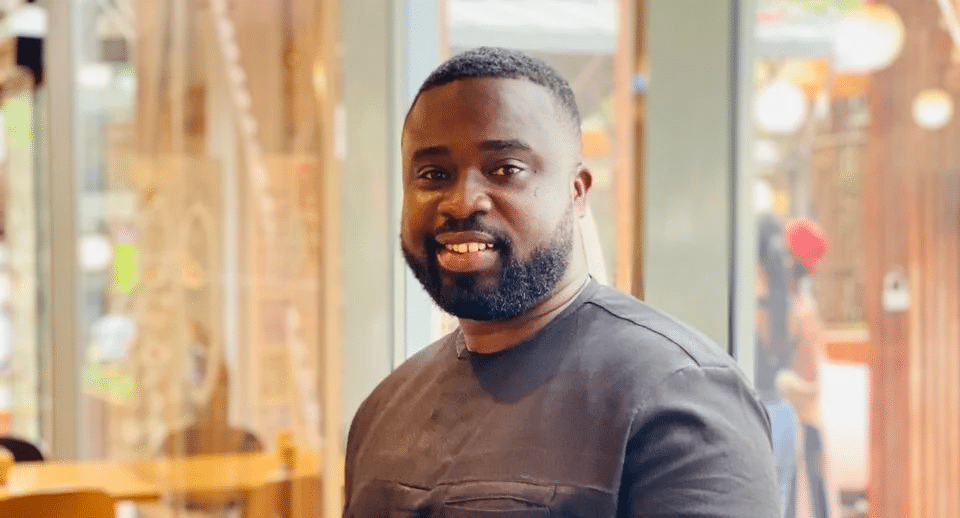 Benjamin Gyewu-Appiah speaking during a radio interview discussing a viral video controversy.