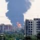 Smoke rising over an Iranian city following recent bombings